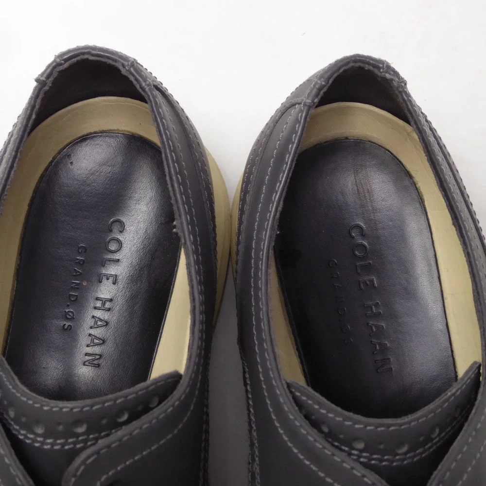 Cole Haan Mens Original Grand Oxfords Gray Leather Wool Grand OS Wingtip 10M